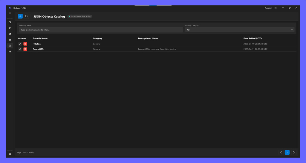 json objects table